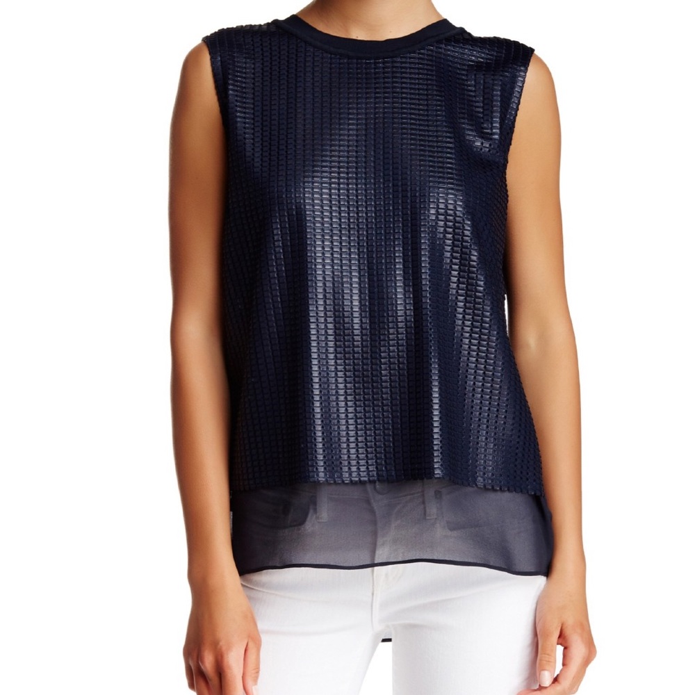 Vince navy Sleeveless Mesh Overlay Tank size L